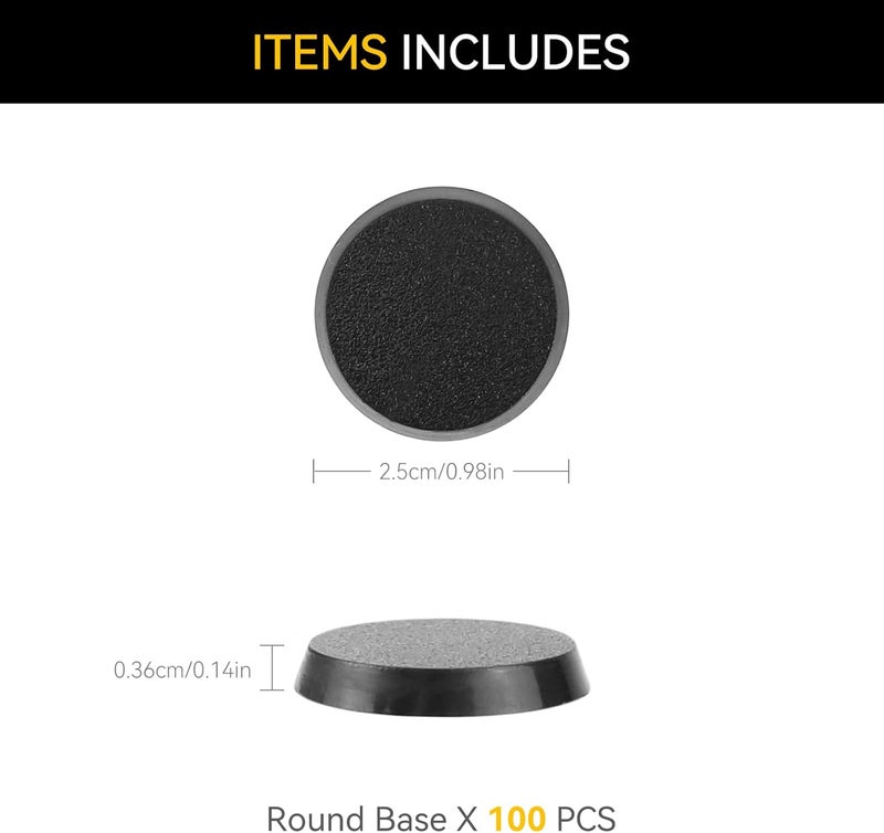 FIGURESLAB Store 100PCS 25mm/0.98inch Textured Plastic Black Round Miniature Bases, Model Base for Gaming Miniatures or Wargames Table Top Games - Image 2